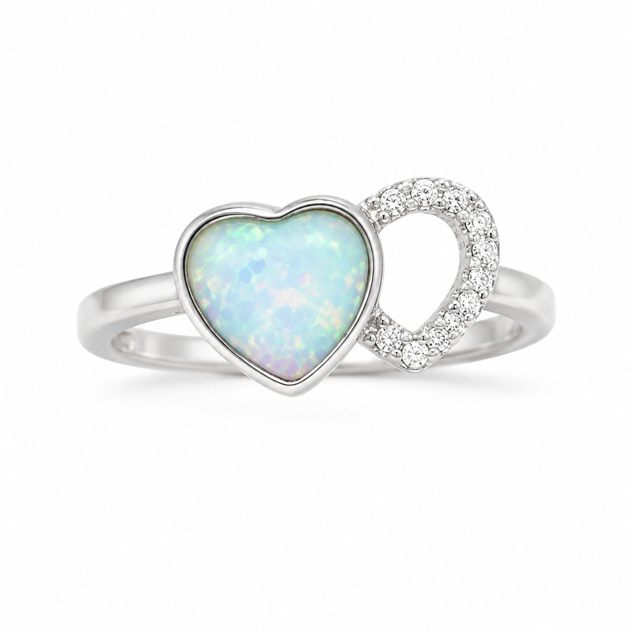 two hearts silver opal ring for girls ireland